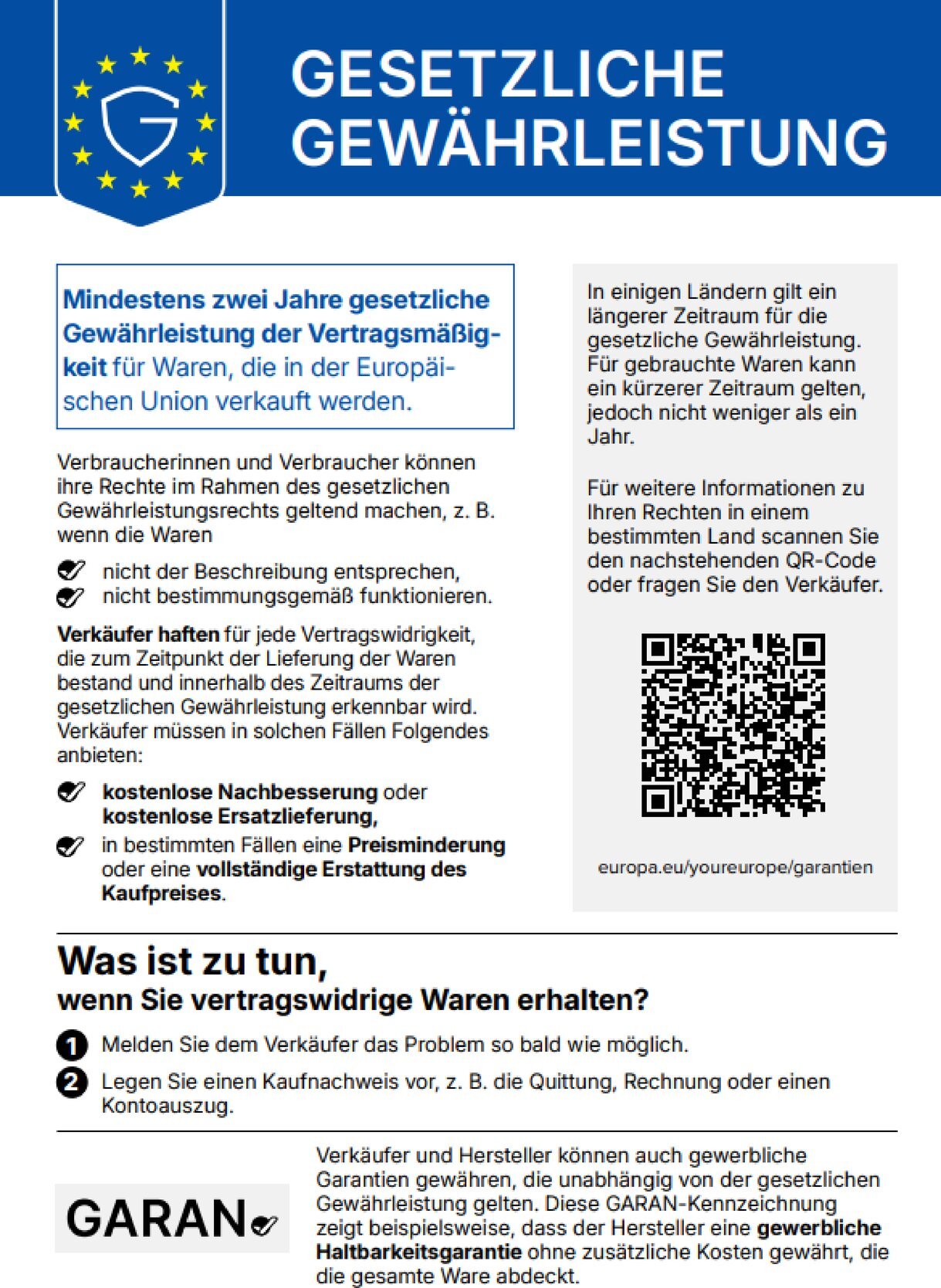 Offizielles EU-Gewährleistungslabel